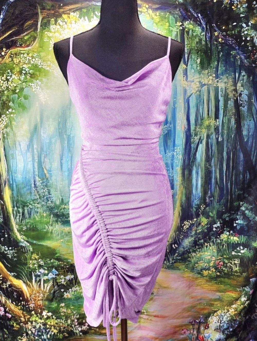 BARDOT Lilac Shimmer Kinsley Ruched Cowl Neck Slip Dress SIZE S NWT! 🪻